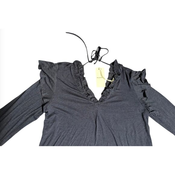 Pleione Ruffled V‎ Neck Bell Sleeve Tie Back Top Womens Large Navy Blue - Picture 7 of 8